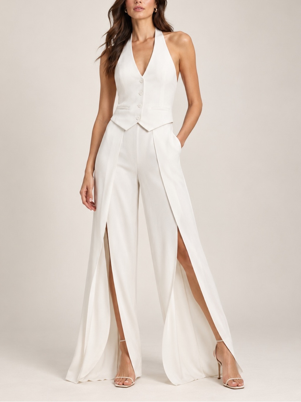 Alice + Olivia $550 White Tuxedo Halter Jumpsuit Size 0 NWT